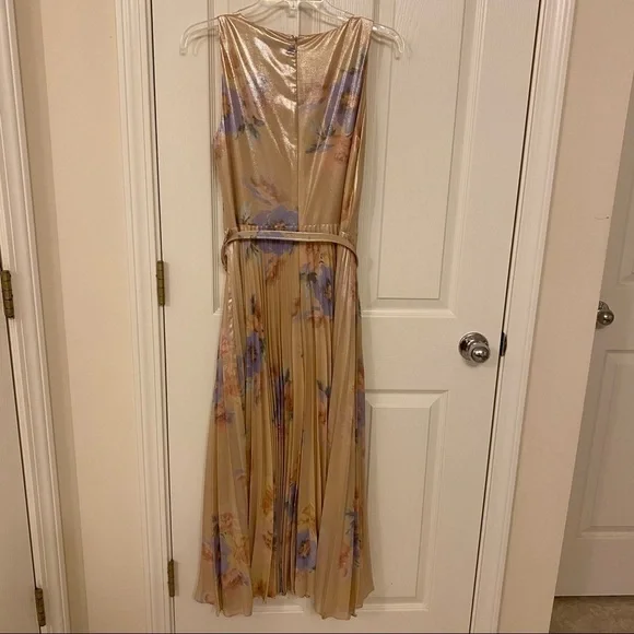 Lauren Ralph Lauren Pleated Metallic Floral Dress in Blush Multi - Picture 9 of 14